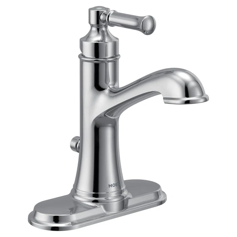 Chrome Single Handle Mid-Arc Bathroom Sink Faucet with Deck Plate