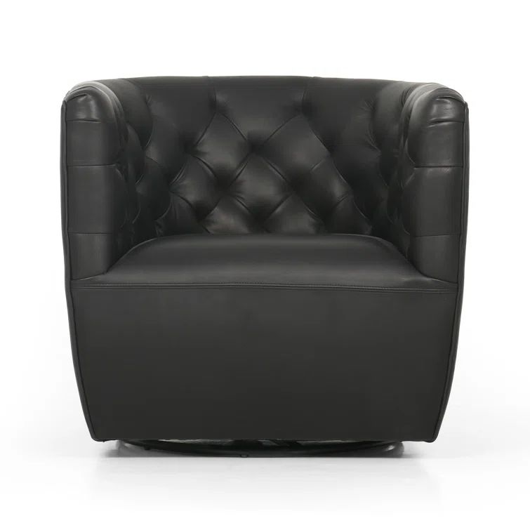 Heirloom Black Leather Swivel Barrel Chair