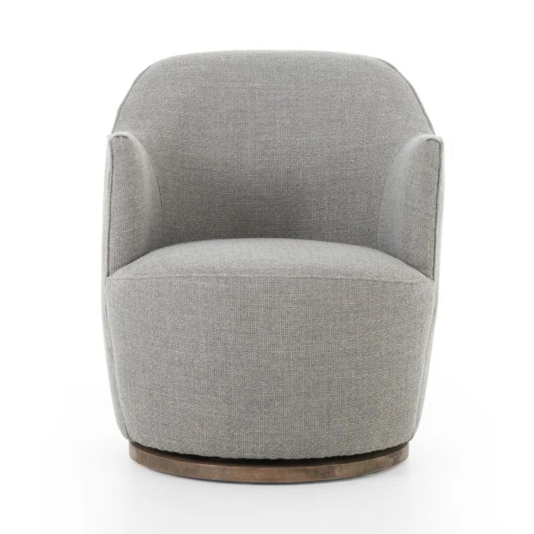 Gibson Silver Leather Swivel Chair with Wood Base