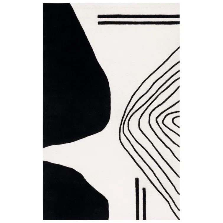 Black and Ivory Abstract Wool 4' x 6' Handmade Rug