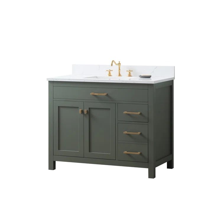 Vintage Green Single Bathroom Vanity with Engineered Stone Top