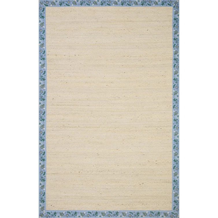 Costa Wildwood Ivory/Periwinkle Braided Viscose Floral Rug 2' x 5'