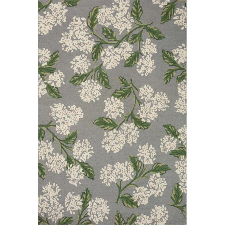 Handmade Gray Floral Wool Rectangular Area Rug