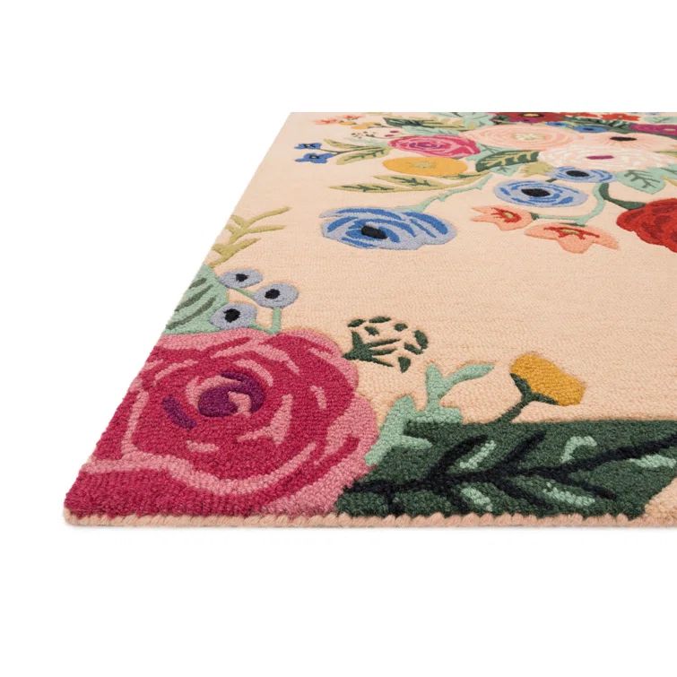 Handmade Blush and Multi Floral Wool Runner Rug