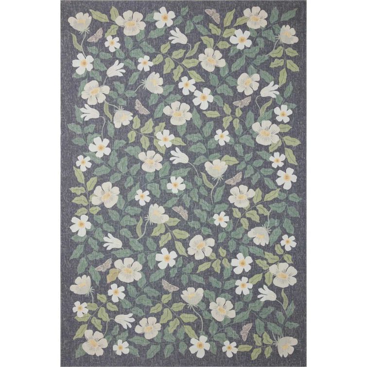 Charcoal Floral Synthetic Runner Rug 2' x 5'