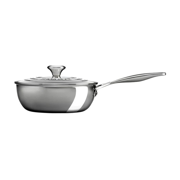 Mirror-Polished Stainless Steel 2 Quart Saucier Pan with Lid