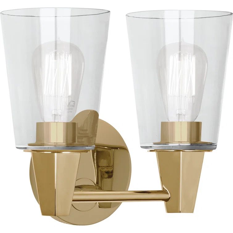 Modern Brass and Clear Glass Dual Sconce