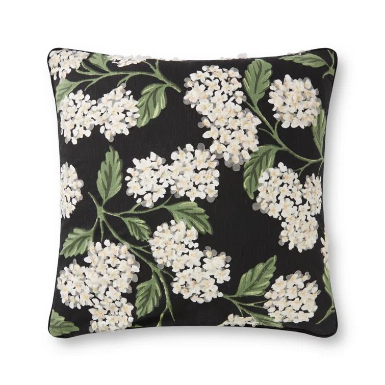 Black Embroidered Floral 22" x 22" Pillow Cover