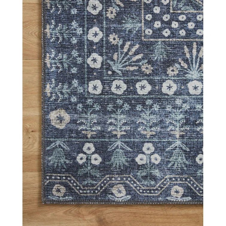 Rosette Blue Square Synthetic Easy Care Rug Sample