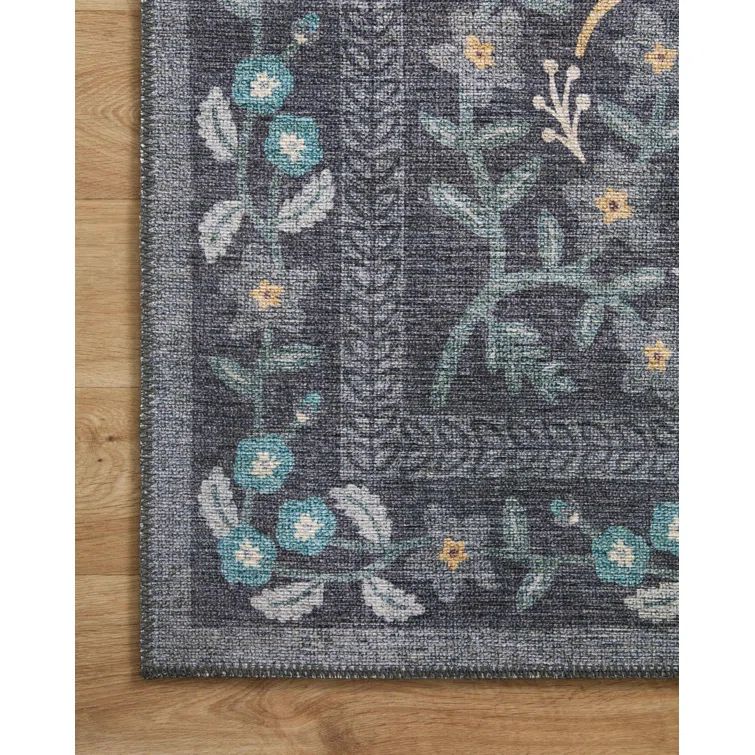 Nightingale Black Floral Synthetic Runner Rug 2'-6" x 7'-6"