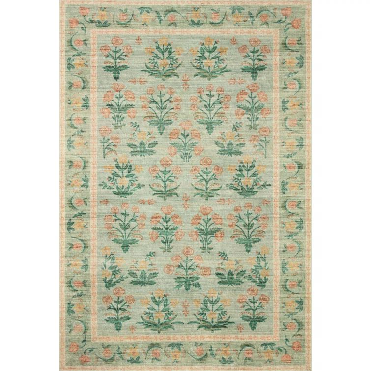 Mughal Rose Moss Floral Synthetic Area Rug 8'-6" x 11'-6"