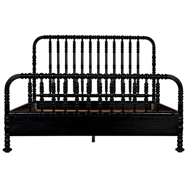 Hand Rubbed Black Mahogany King Platform Bed with Spindle Headboard