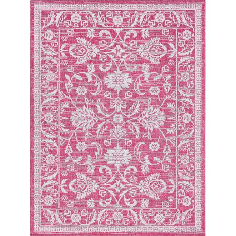 Fuchsia and White Synthetic 5' x 7' Reversible Area Rug