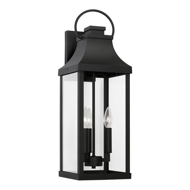 Bradford Dimmable 3-Light Outdoor Wall Lantern in Black with Clear Glass