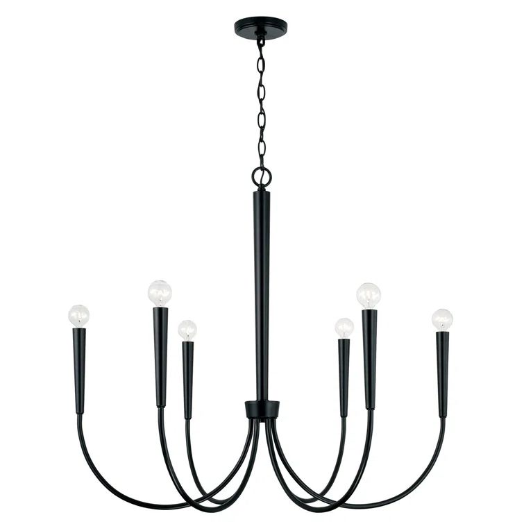 Elegant 6-Light Matte Black Taper Candle Chandelier