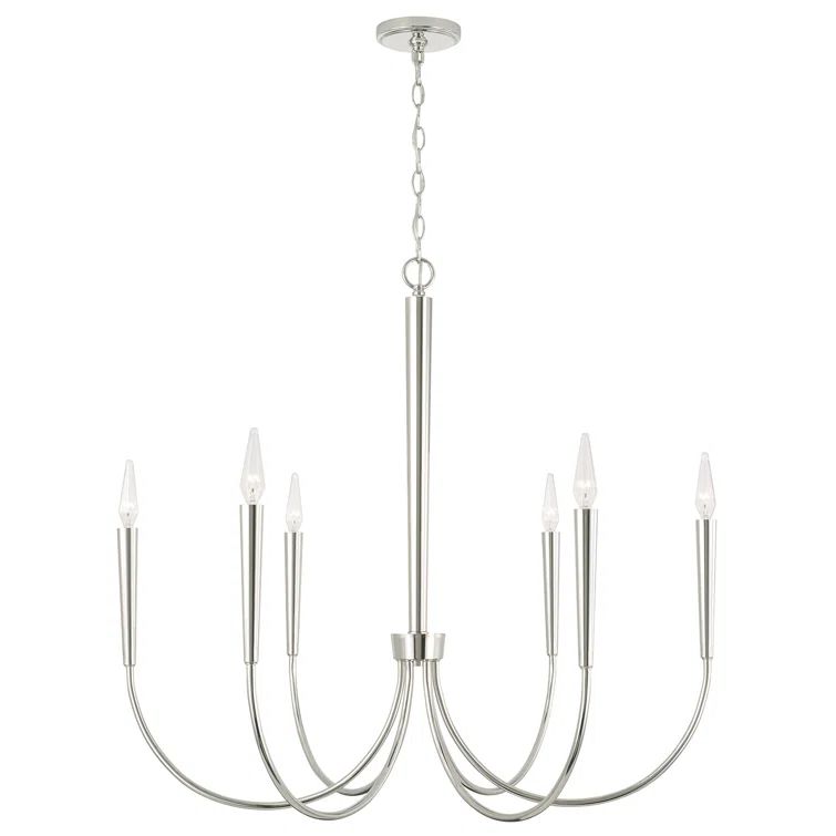 Elegant Polished Nickel 6-Light Taper Candle Chandelier