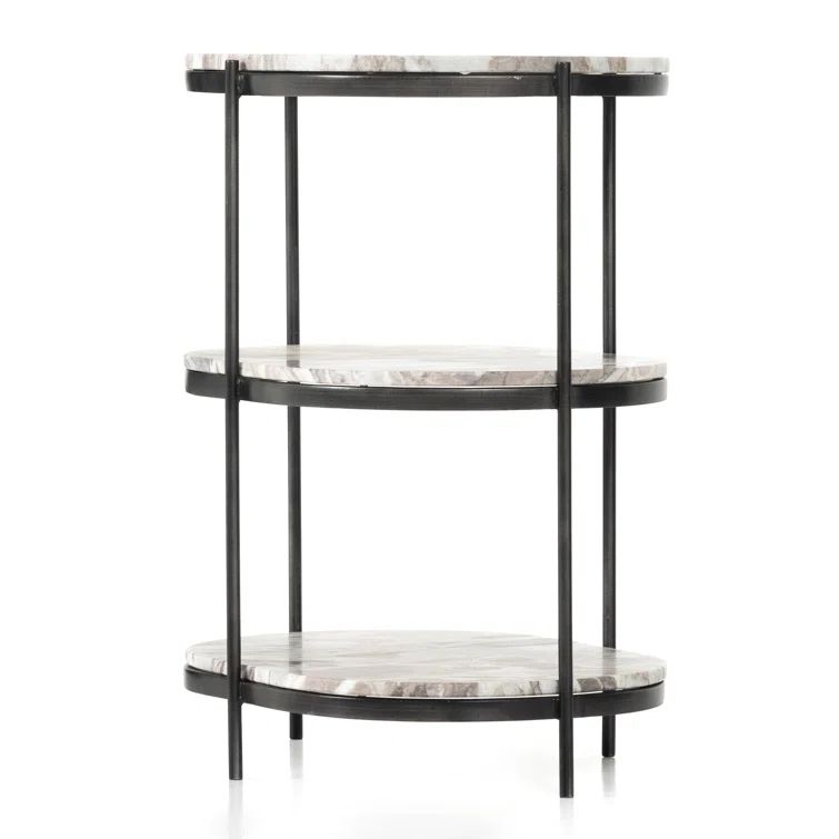 Marlow Canyon Oval Nightstand in Hammered Grey with Marble Top