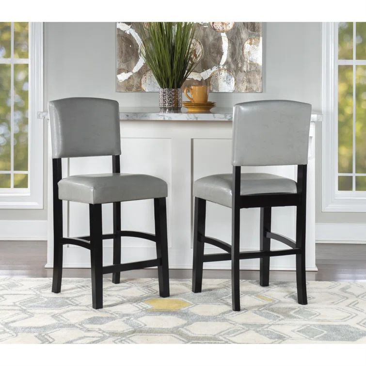 Dove Gray Faux Leather Counter Stool with Black Wood Frame