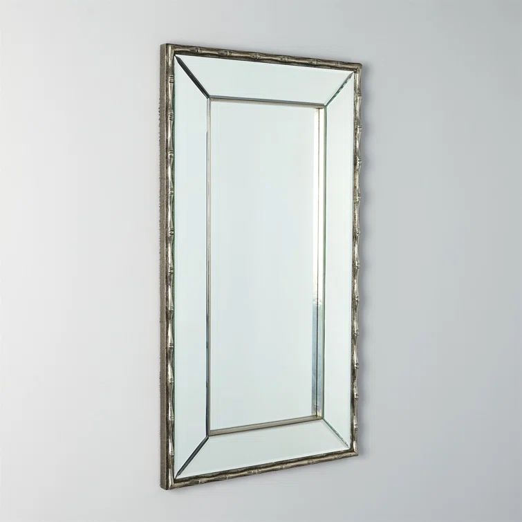 Antique Brass Beveled Wood Rectangular Wall Mirror 42''x24''