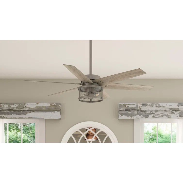 52" Matte Silver 6-Blade Ceiling Fan with LED Light and Remote
