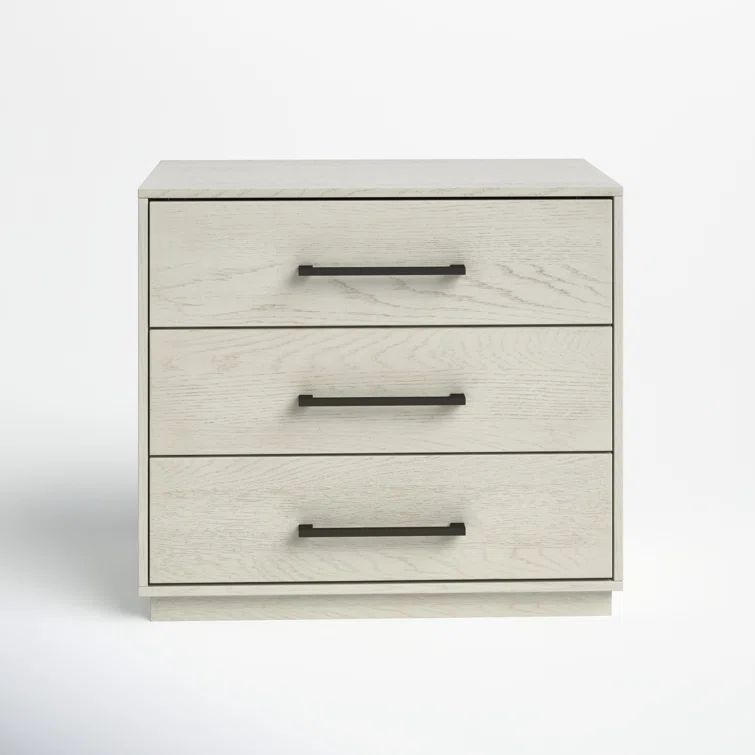 Mallory Whitewash Contemporary 3-Drawer Nightstand with Bronze Pulls
