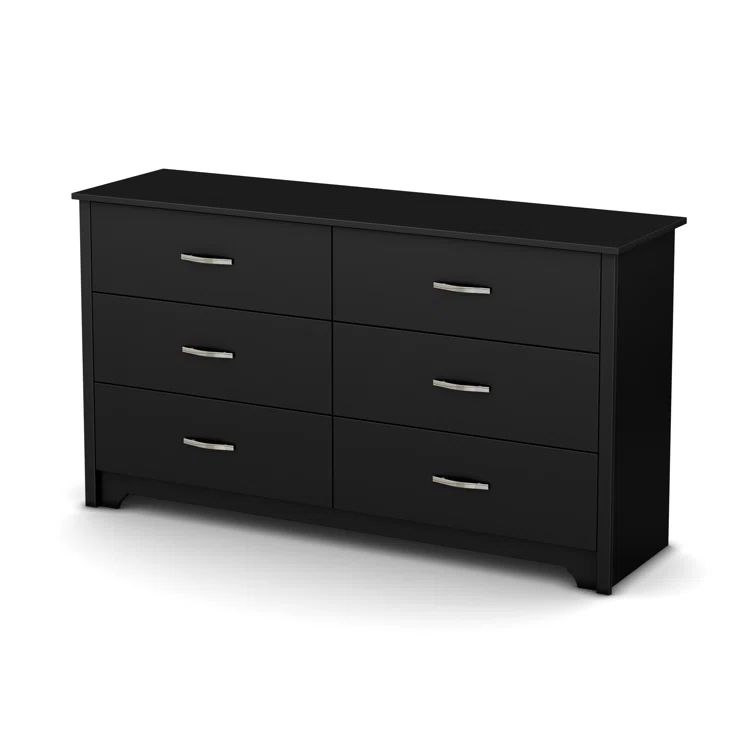 Pure Black Laminated Double Dresser with Six Drawers