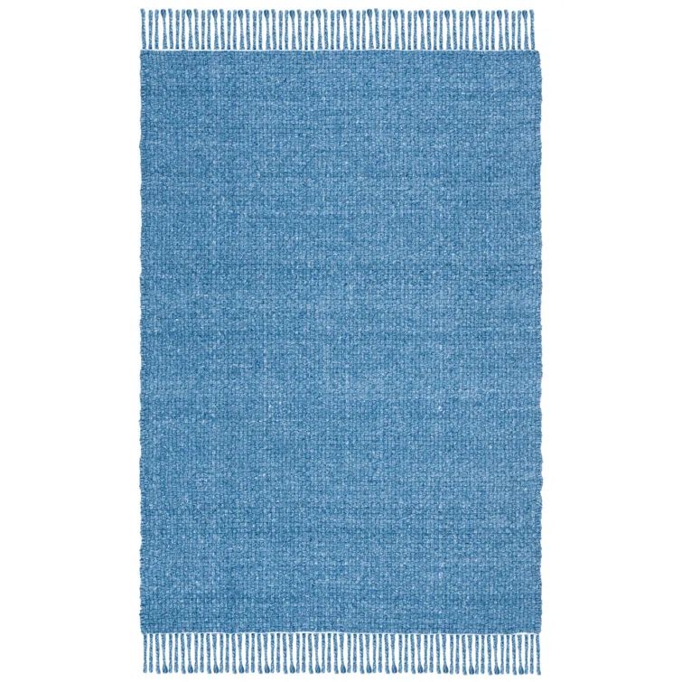 Handwoven Solid Blue Wool-Cotton Blend Area Rug 4' x 6'