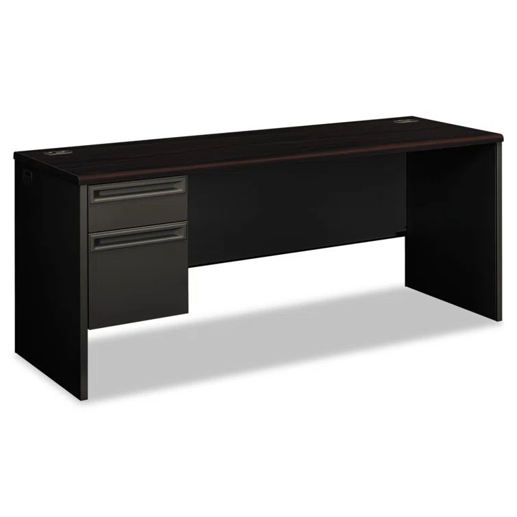 Modular Brown Steel Desk with Drawer & Filing Cabinet