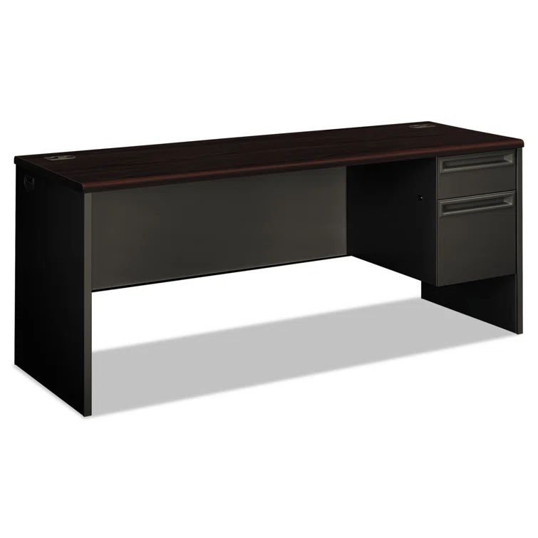 Executive Mahogany & Charcoal Desk with Drawer and Filing Cabinet