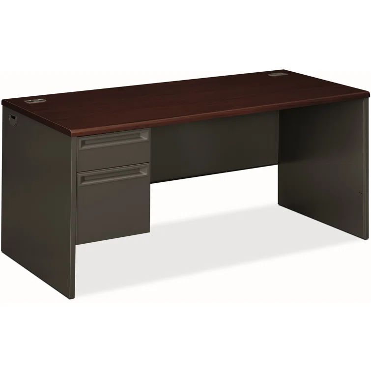Mahogany and Charcoal Executive Desk with Filing Cabinet