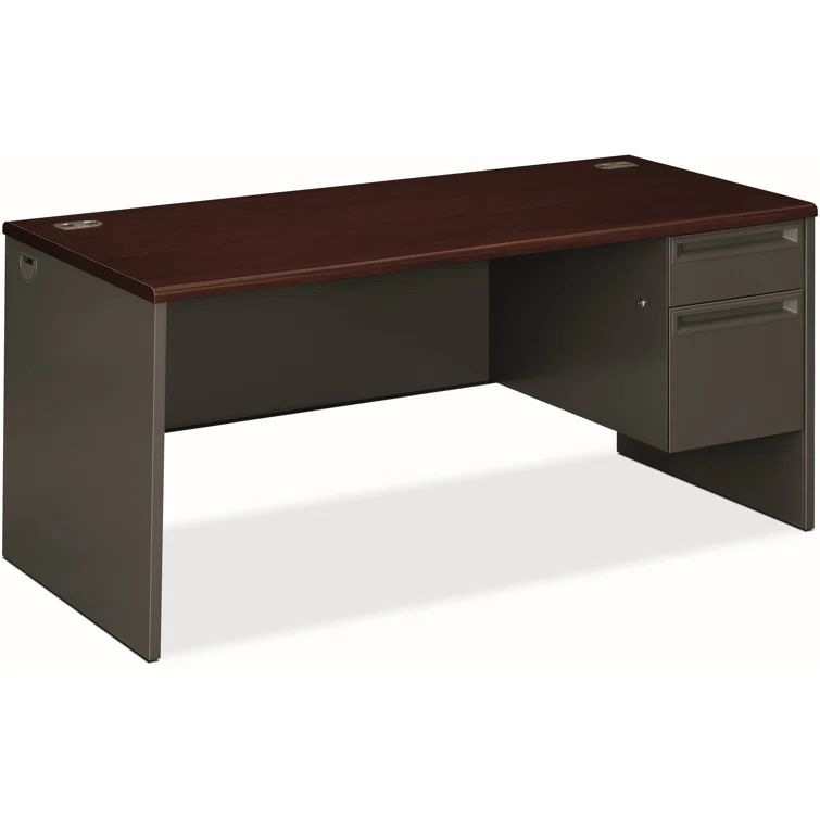 Mahogany and Charcoal Executive Office Desk with Filing Cabinet