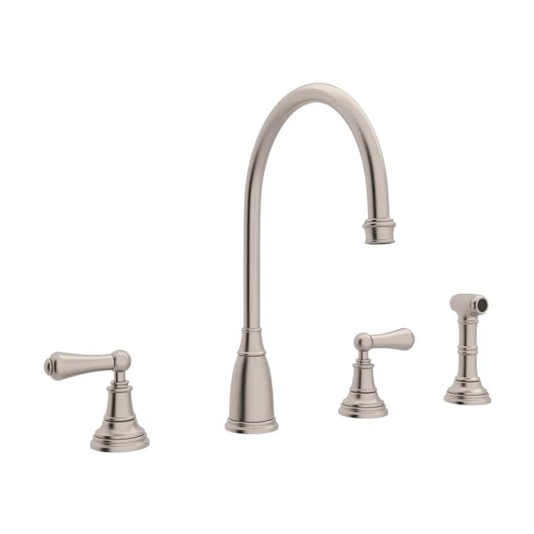 Elegant Satin Nickel Dual-Handle Kitchen Faucet with Side Spray