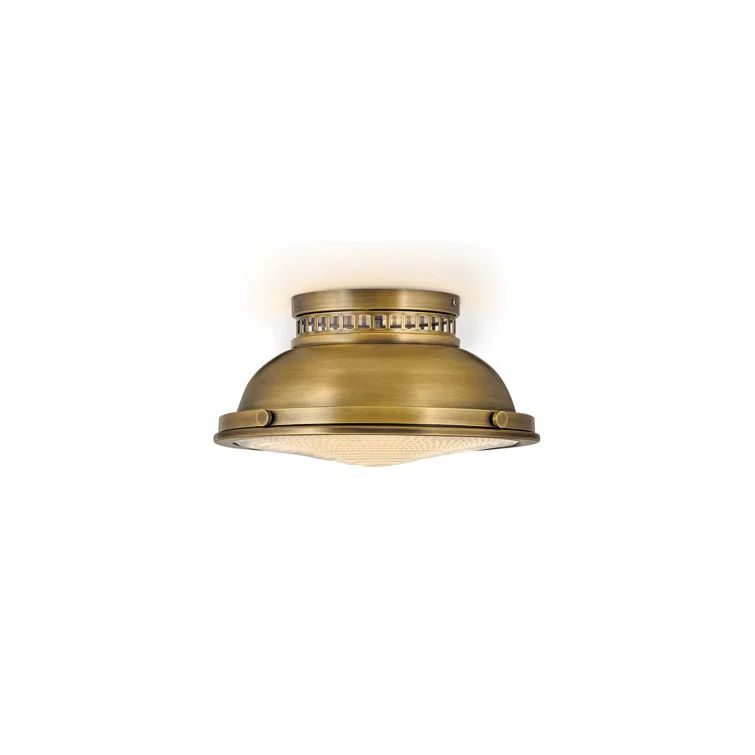 Emery Heritage Brass 2-Light Industrial Flush Mount with Glass Shade