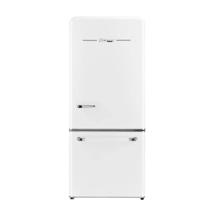 Marshmallow White 30" Retro Bottom Freezer Refrigerator with Ice Maker
