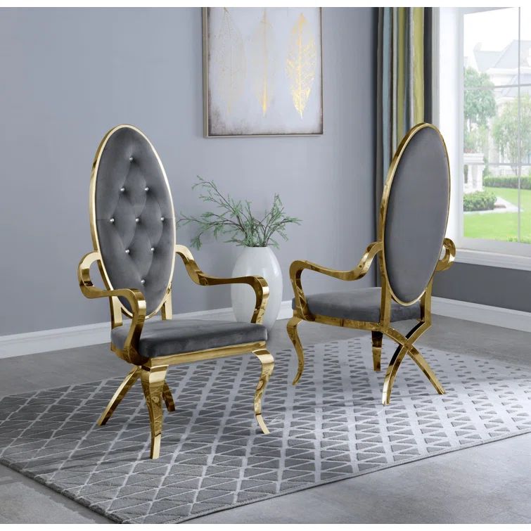 Dark Grey Velvet Accent Chair with Gold Metal Frame