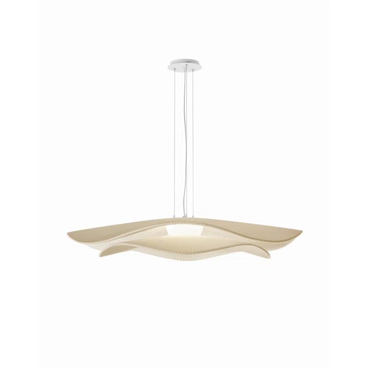 Cream Aluminum LED Pendant Light with Translucent Ribbon Shade