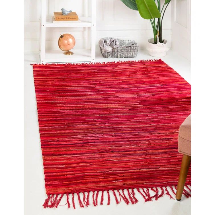Presley Striped Hand-Knotted Cotton Red Area Rug