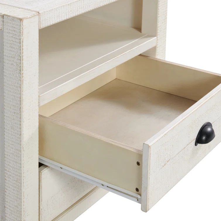 Alaterre Furniture Windsor 3-Piece Bedroom Set with Slat Full Bed and 2 Nightstands, Driftwood White
