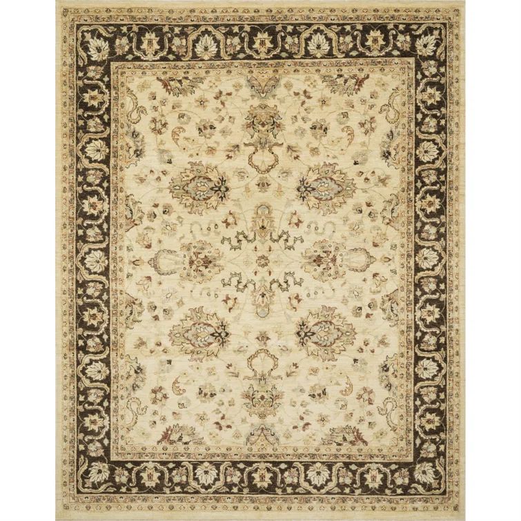 Elegant Ivory Mocha Hand-Knotted Wool Area Rug 4' x 6'