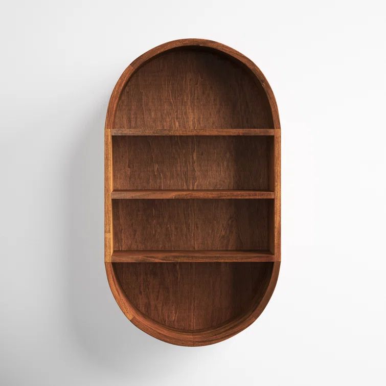 Walnut Brown Oval Floating Wood Wall Shelf