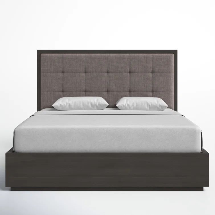 Basalt Grey King-Sized Wood Frame Bed with Tufted Linen Upholstery