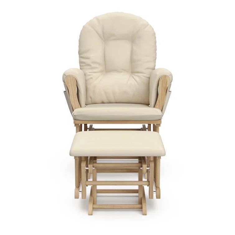 Natural Beige Wood Nursery Glider and Ottoman Set