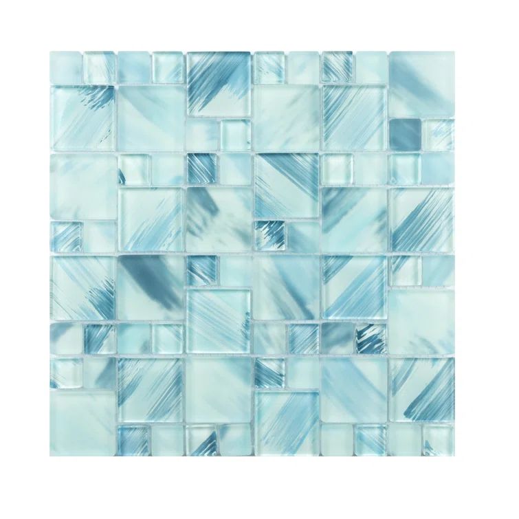 Atlantic Blue Hand-Painted Glass Mosaic Wall Tile