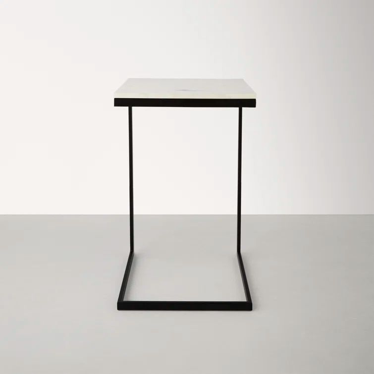Cleo Modern C-Shape Black Iron & White Marble End Table
