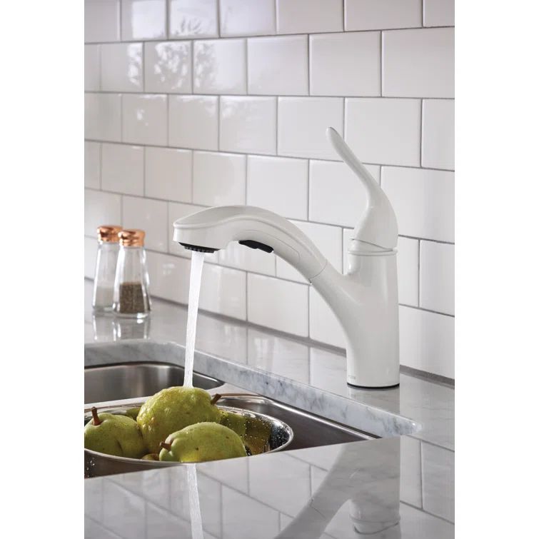 Glacier White Single-Handle Kitchen Faucet with Pull-Out Sprayer