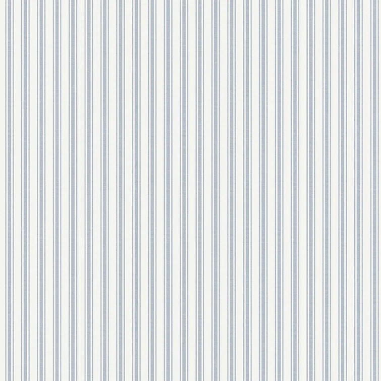 Sky Blue and White Non-Woven Stripe Wallpaper