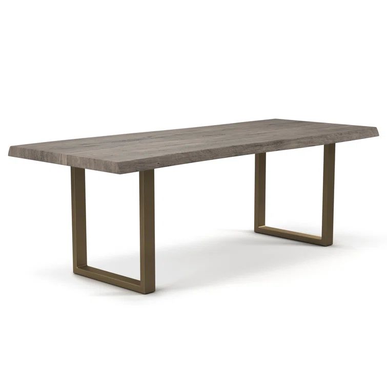 Sandblasted Grey Acacia Wood Dining Table with Brass U Base