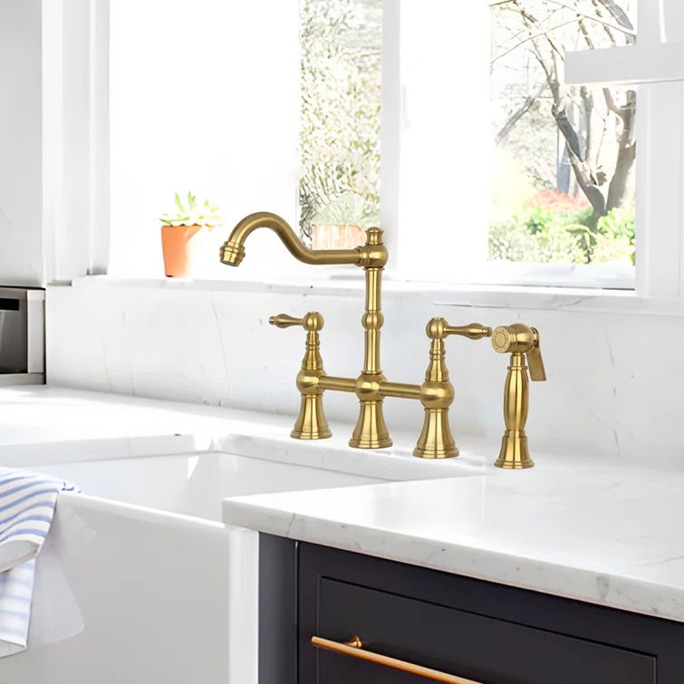 Brushed Gold Brass Kitchen Faucet with Pull-out Spray