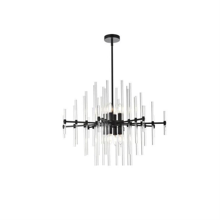 Elegant Black Iron and Crystal 8-Light Pendant