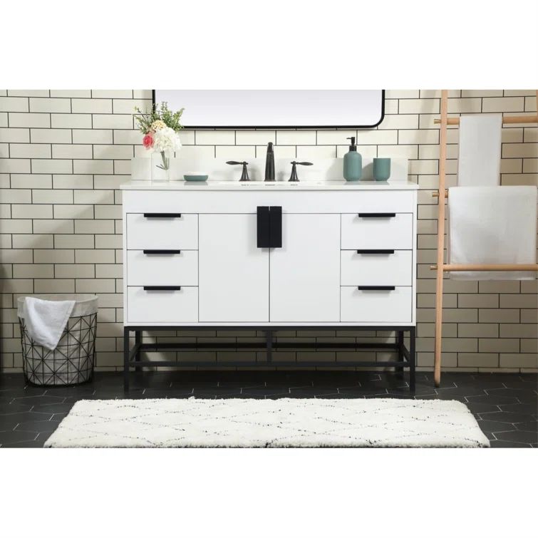Alizabeth 48'' White Engineered Marble Single Bathroom Vanity